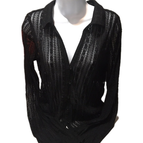 Black Lace Button-Up Blouse - Picture 1 of 2